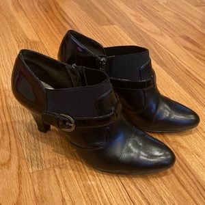 Black Leather Booties with Buckle Detail